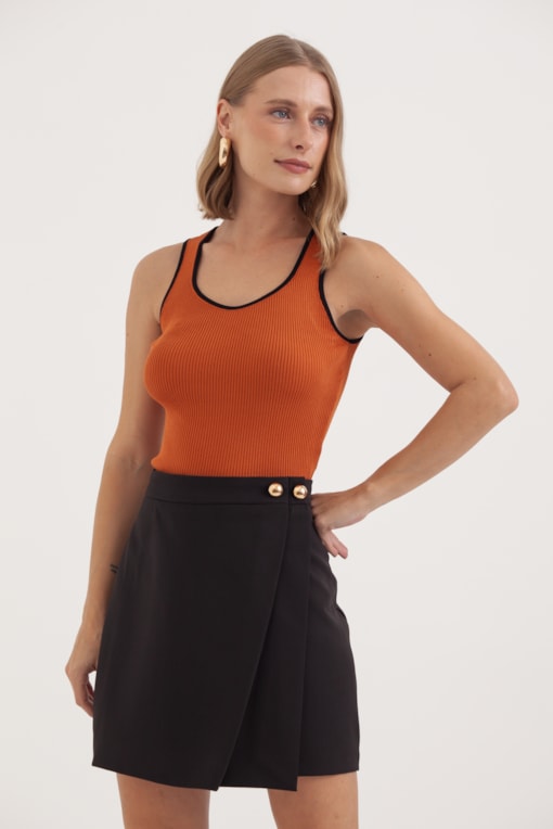 Blusa Regata Tricot Vivos Decote E Cavas Ferrugem