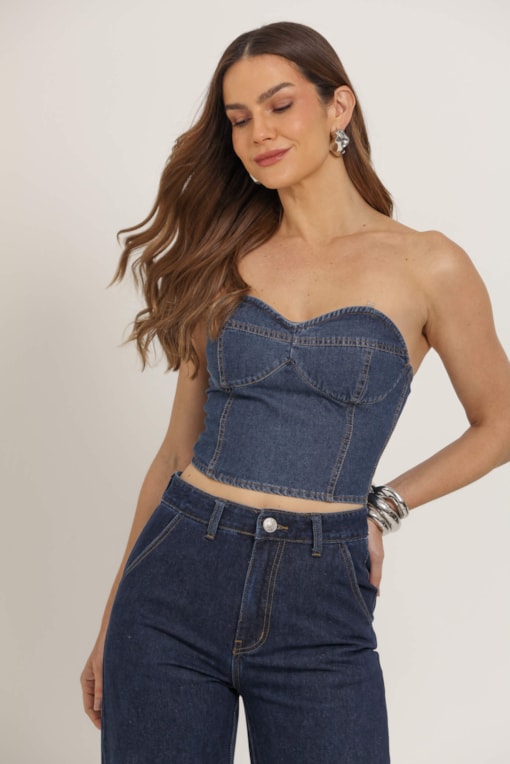 Blusa Sem Alça Jeans Jeans