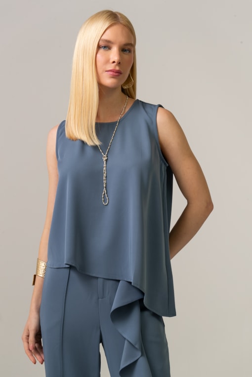 Blusa Sem Manga Barra Assimétrica Azul