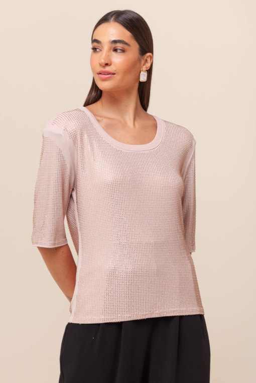 Blusa Strass Ombreira  Rosê