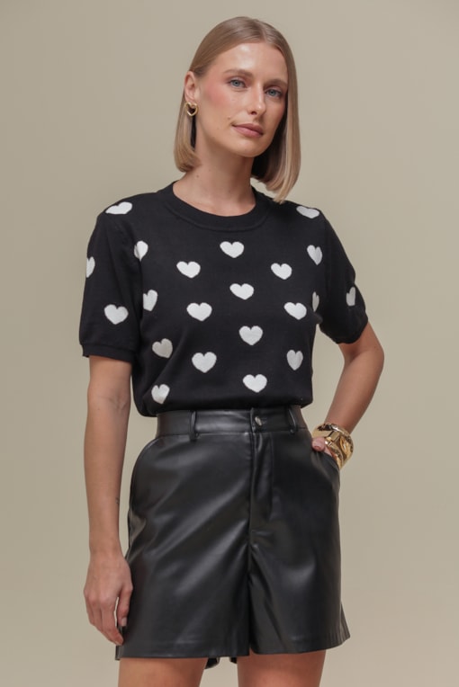 Blusa Tricô Corações Preto