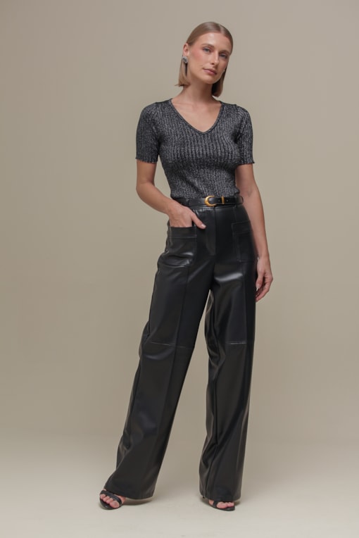 Blusa Tricô Fio Metalizado Preto
