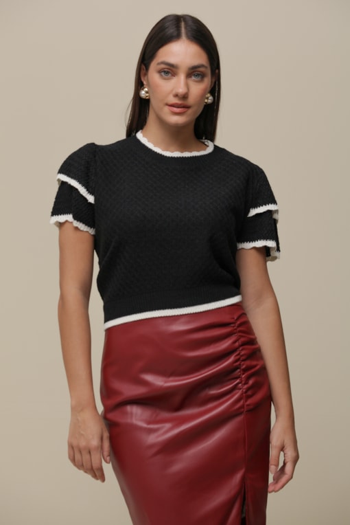 Blusa Tricô Rede   Preto