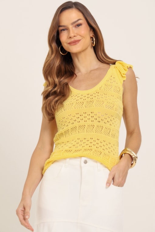 Blusa Tricot Babados Ombro Amarelo