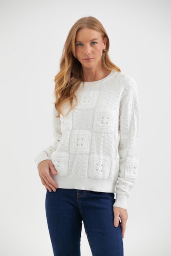 Blusa Tricot Com Painéis Desenhados Off-white