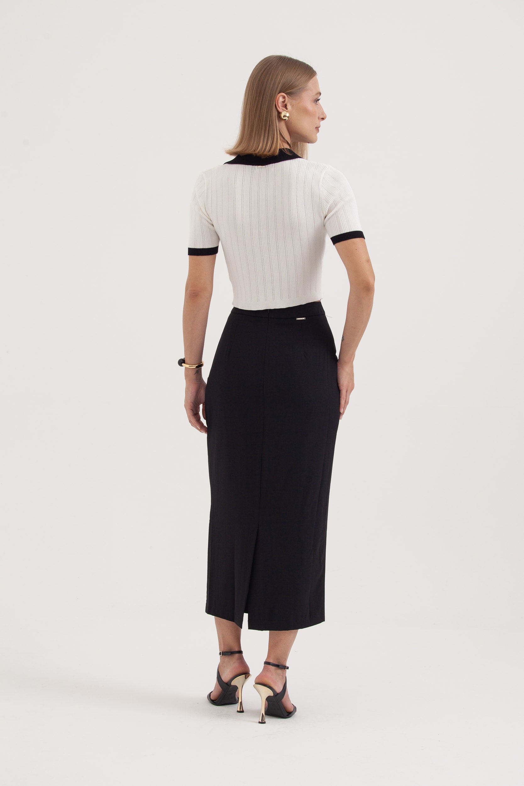 Blusa Tricot Estilo Polo Bicolor Off-white