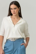 Blusa Tricot Gola Ampla E Zíper Off-white