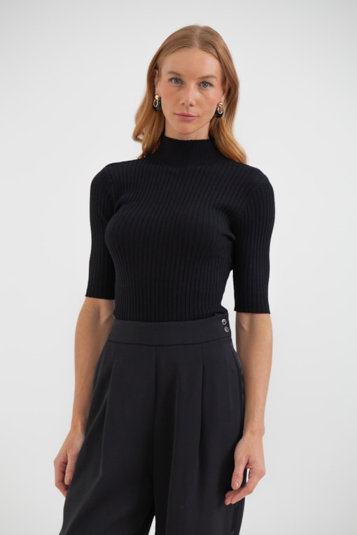  Blusa Tricot Manga 3/4 Preto