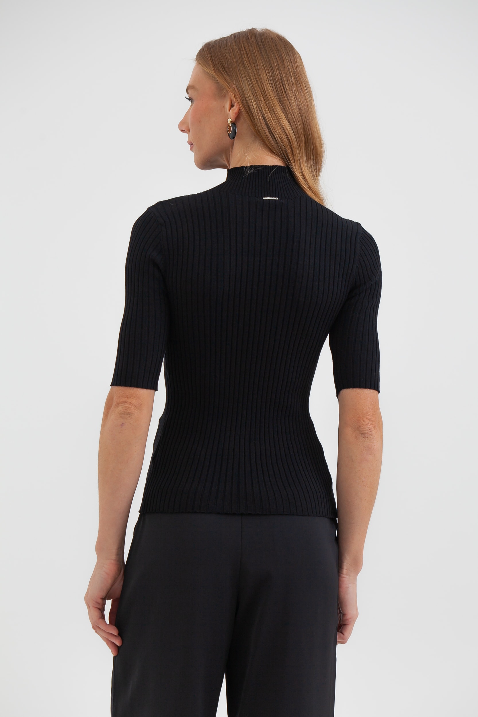  Blusa Tricot Manga 3/4 Preto