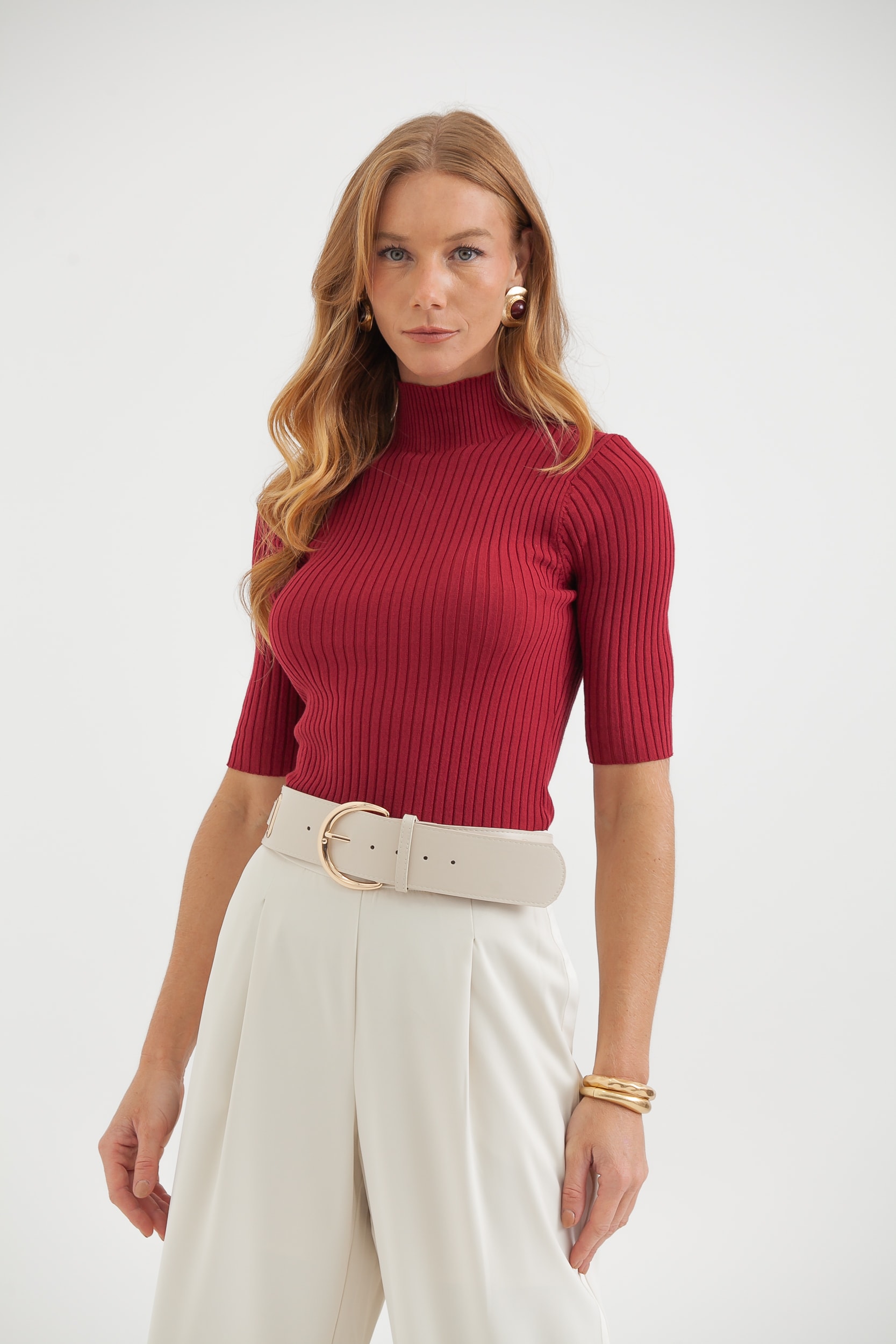  Blusa Tricot Manga 3/4 Vinho