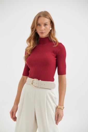  Blusa Tricot Manga 3/4 Vinho