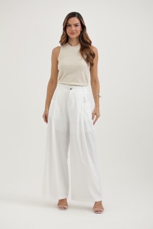 Blusa Tricot Regata Pérolas Bege
