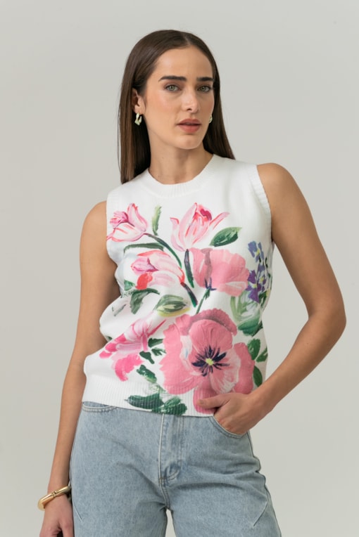 Blusa Tricot Sem Manga Giverny Off-white