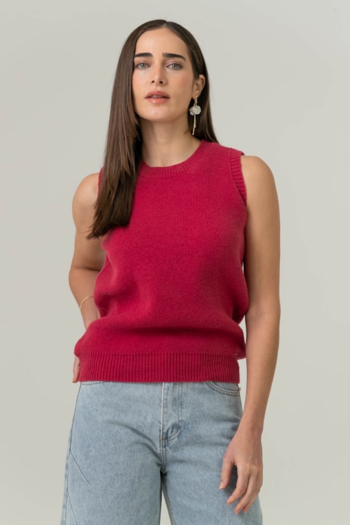 Blusa Tricot Sem Manga Lisa Pink