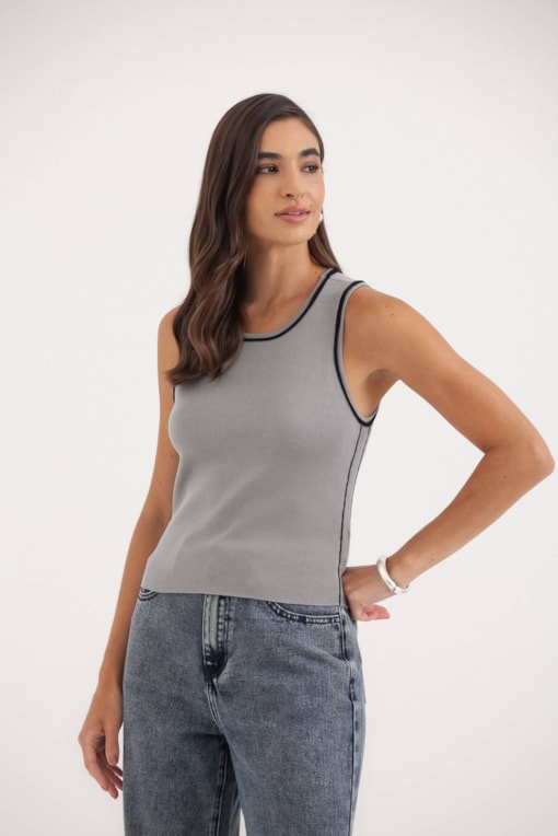 Blusa Tricot Sem Manga Vivos Cinza