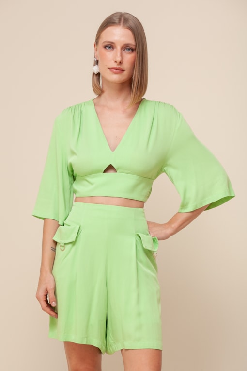 Blusa Viscolinho Manga Morcego   Verde