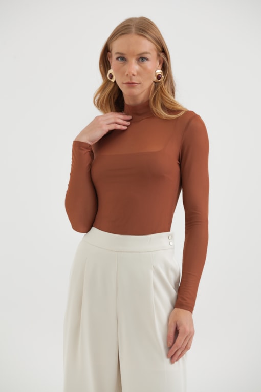 Body De Tule Com Regata Marrom