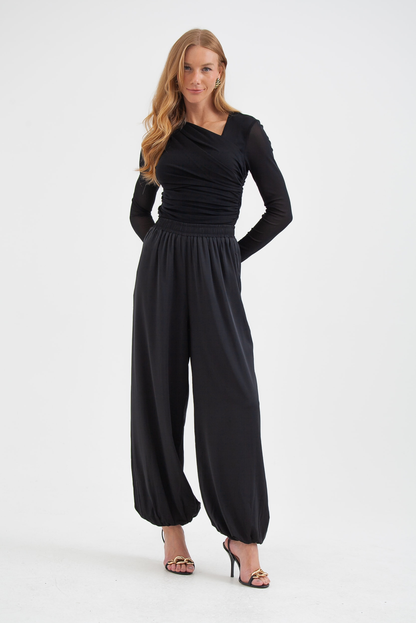 Body Franzido De Tule Preto