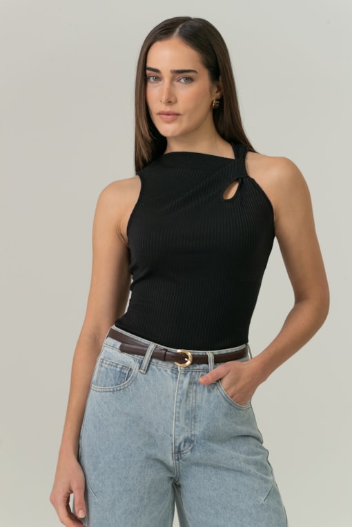 Body Sem Manga Detalhe Nó Preto