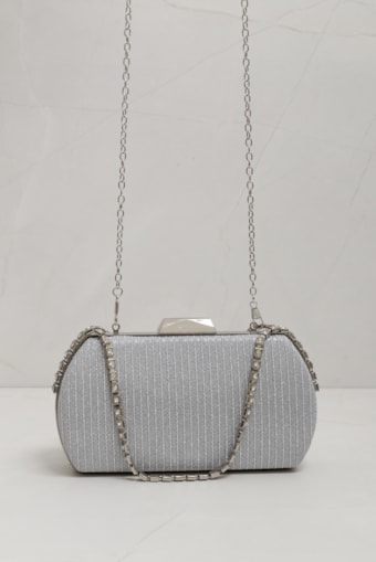 Bolsa Clutch Alça Corrente Strass Prata