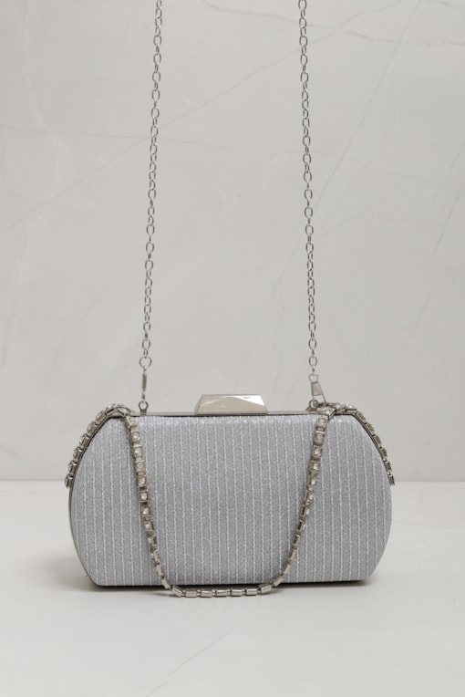 Bolsa Clutch Alça Corrente Strass Prata