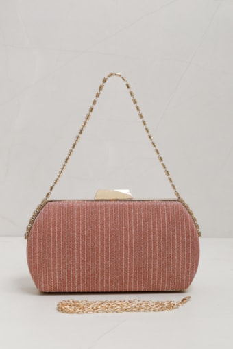 Bolsa Clutch Alça Corrente Strass Rosa blush