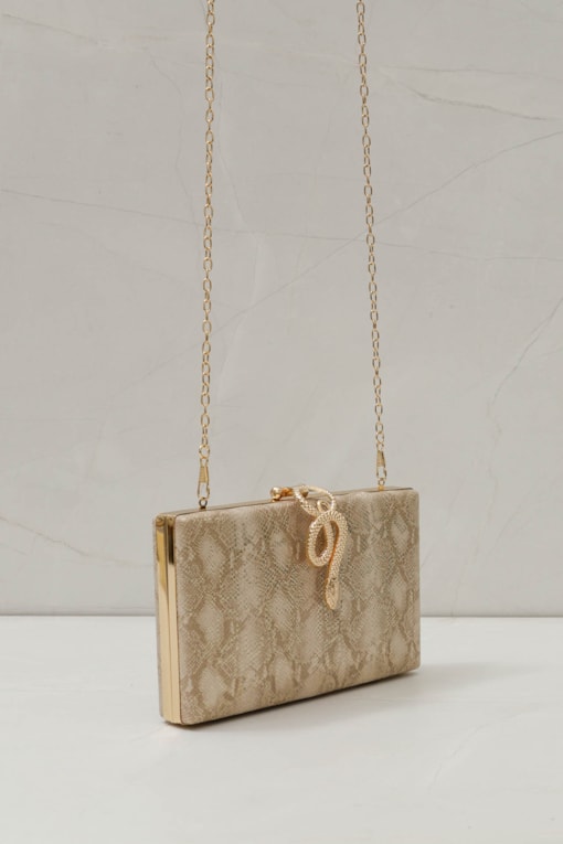 Bolsa Clutch Animal Print Cobra Dourado