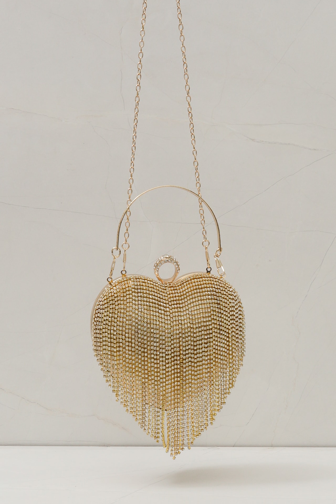 Bolsa Clutch Coração Franja Dourado
