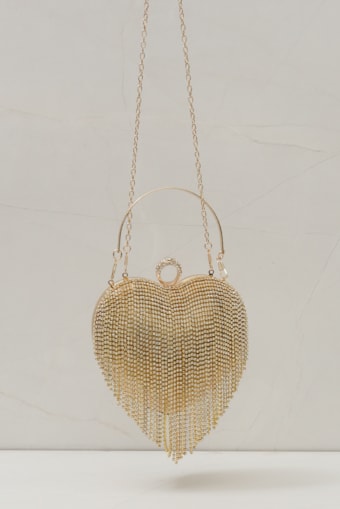Bolsa Clutch Coração Franja Dourado