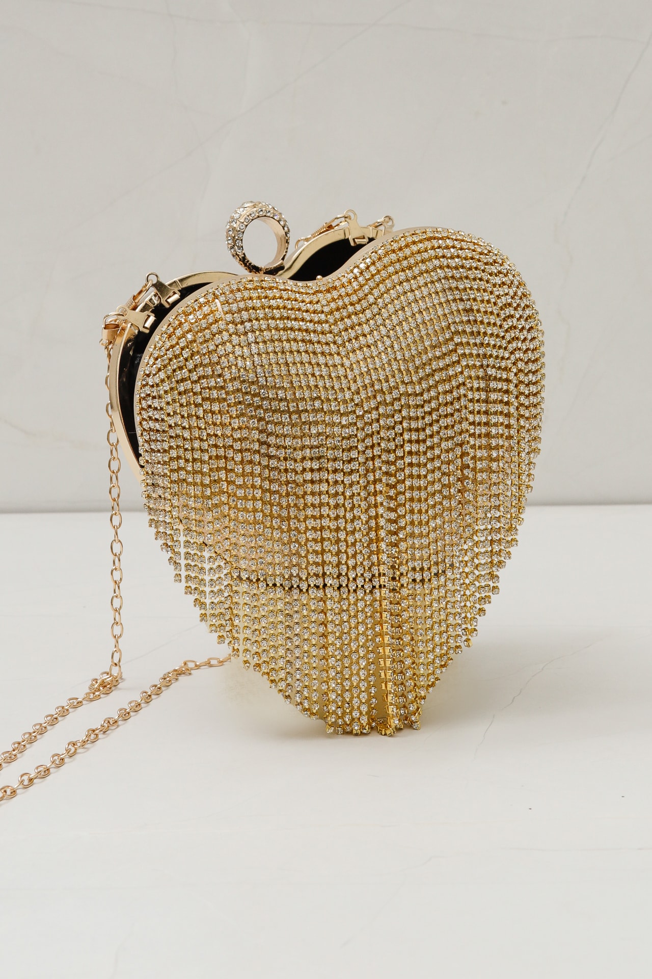Bolsa Clutch Coração Franja Dourado
