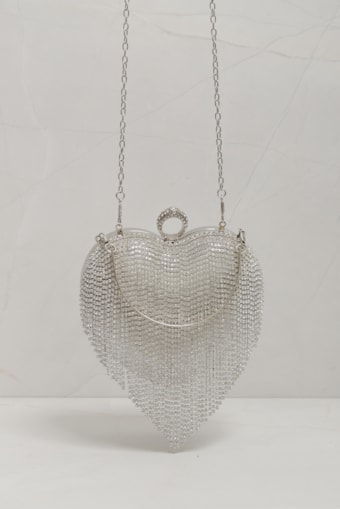 Bolsa Clutch Coração Franja Prata