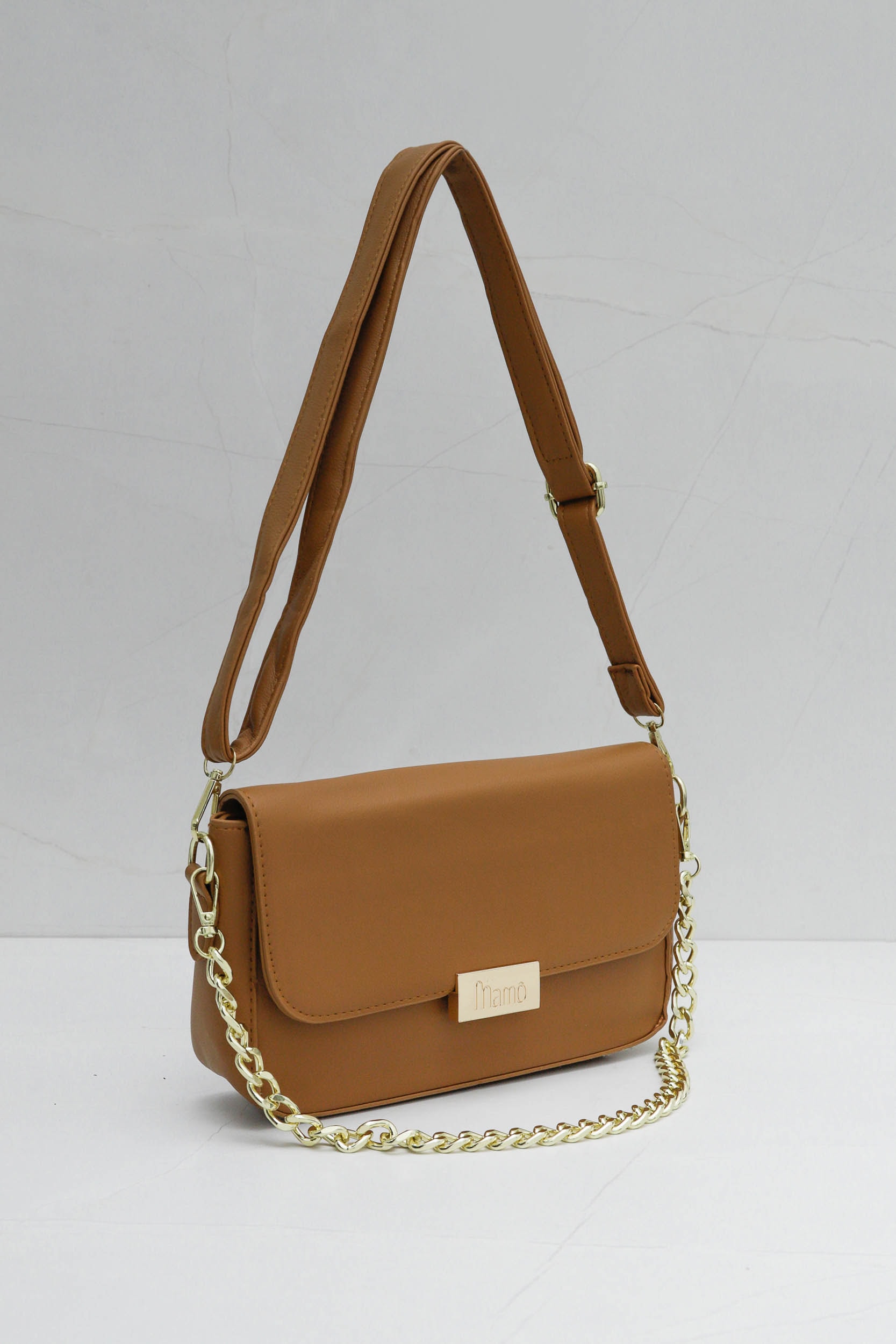 Bolsa Média Detalhe Corrente Marrom