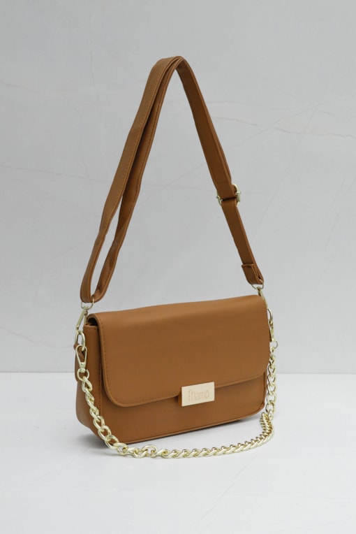 Bolsa Média Detalhe Corrente Marrom