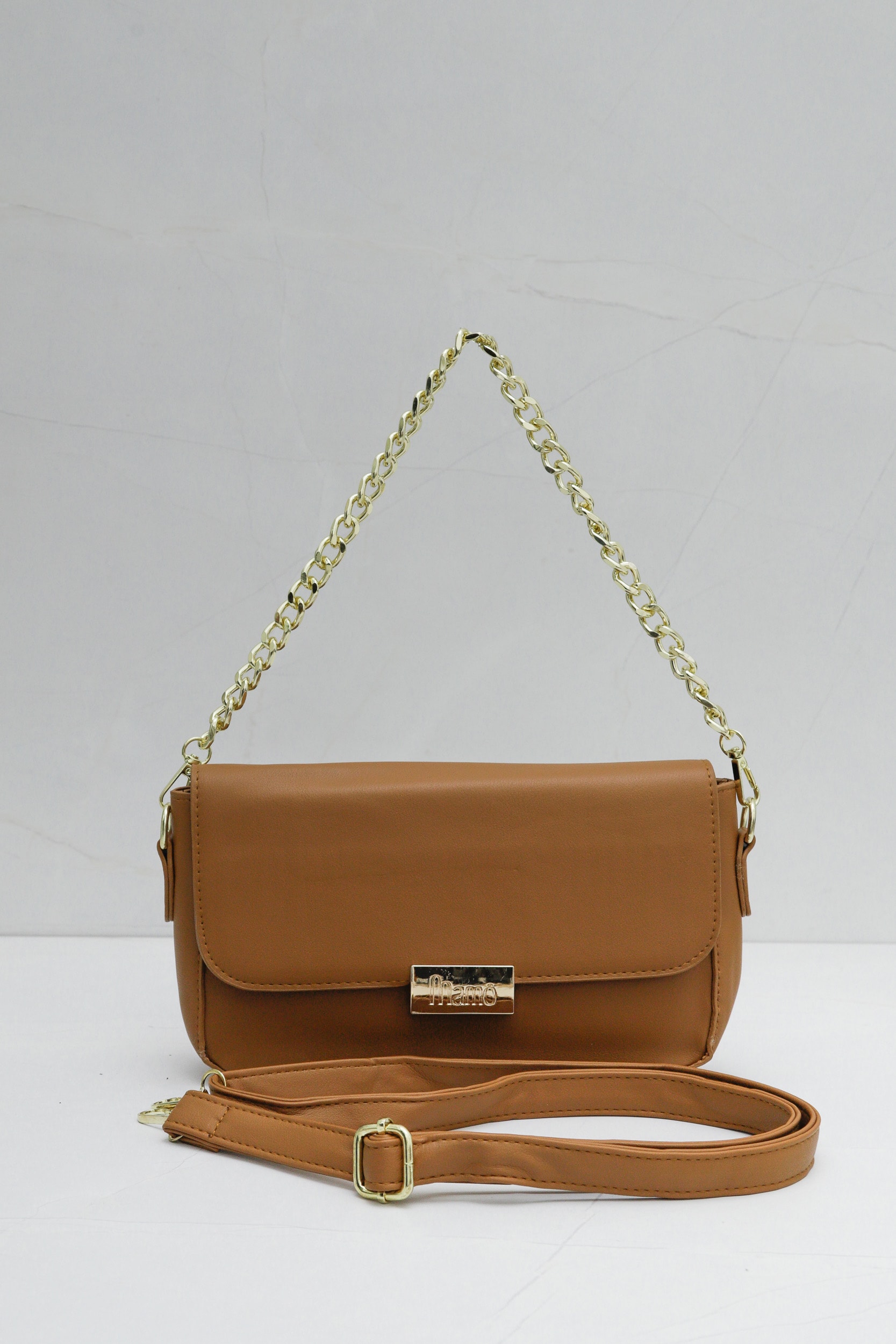 Bolsa Média Detalhe Corrente Marrom