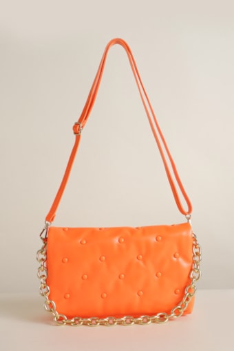 Bolsa Ombro Puffer Pu Alça Corrente Laranja