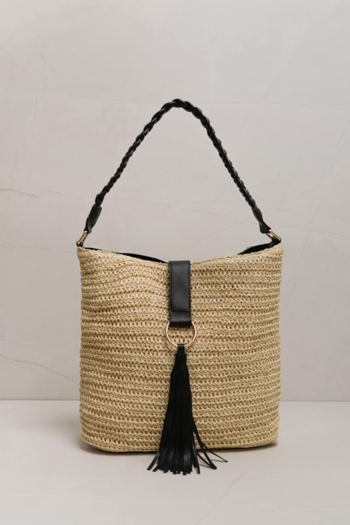 Bolsa Palha Alça Trançada  Preto