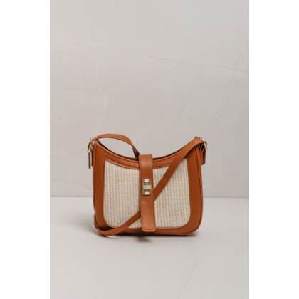 Bolsa Palha com Alça PU  Caramelo