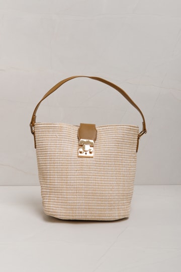 Bolsa Palha Com Fecho em PU  Caramelo