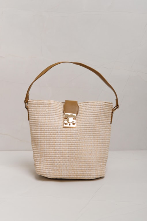 Bolsa Palha Com Fecho em PU  Caramelo