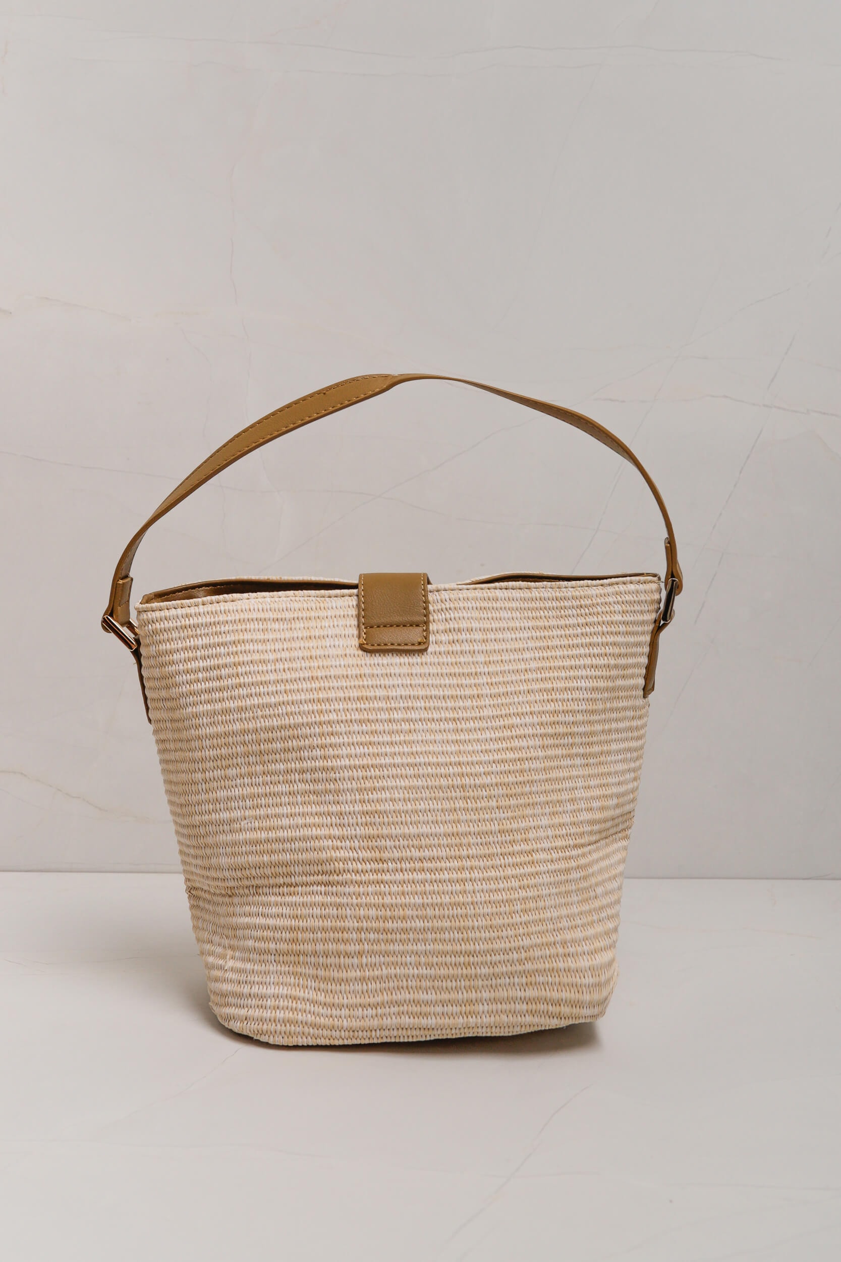 Bolsa Palha Com Fecho em PU  Caramelo