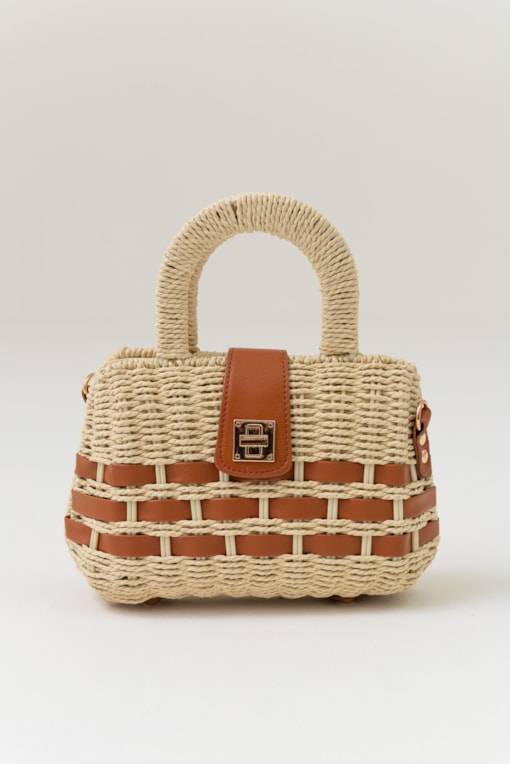 Bolsa Palha Com Fecho Torniquete E Tiras De Pu Natural