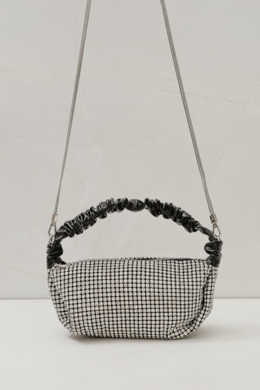 Bolsa Strass Alça Franzida Prata