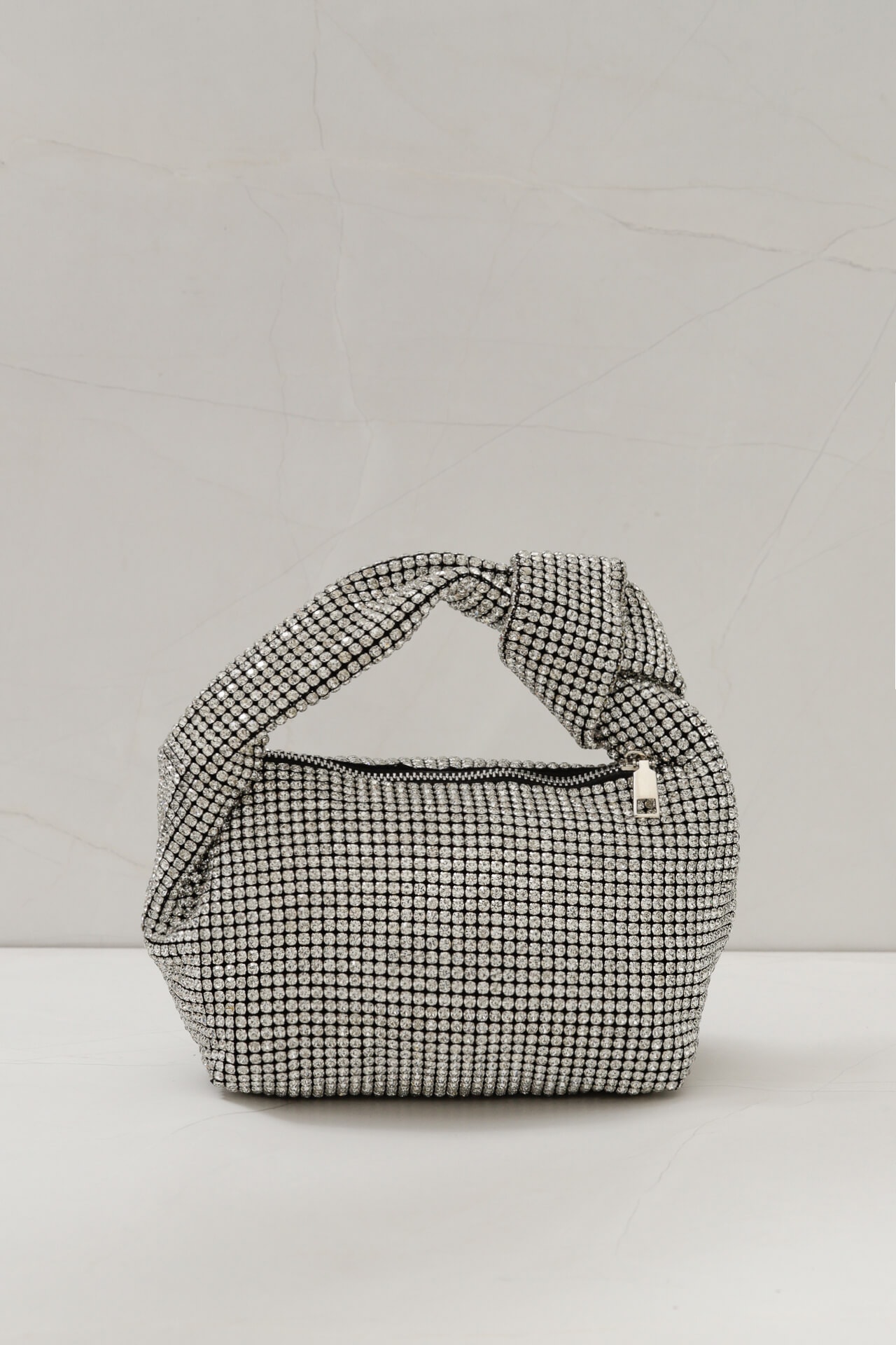 Bolsa Strass Alça Nó Prata