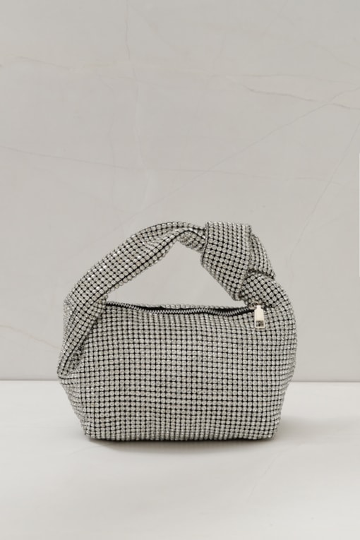 Bolsa Strass Alça Nó  Prata