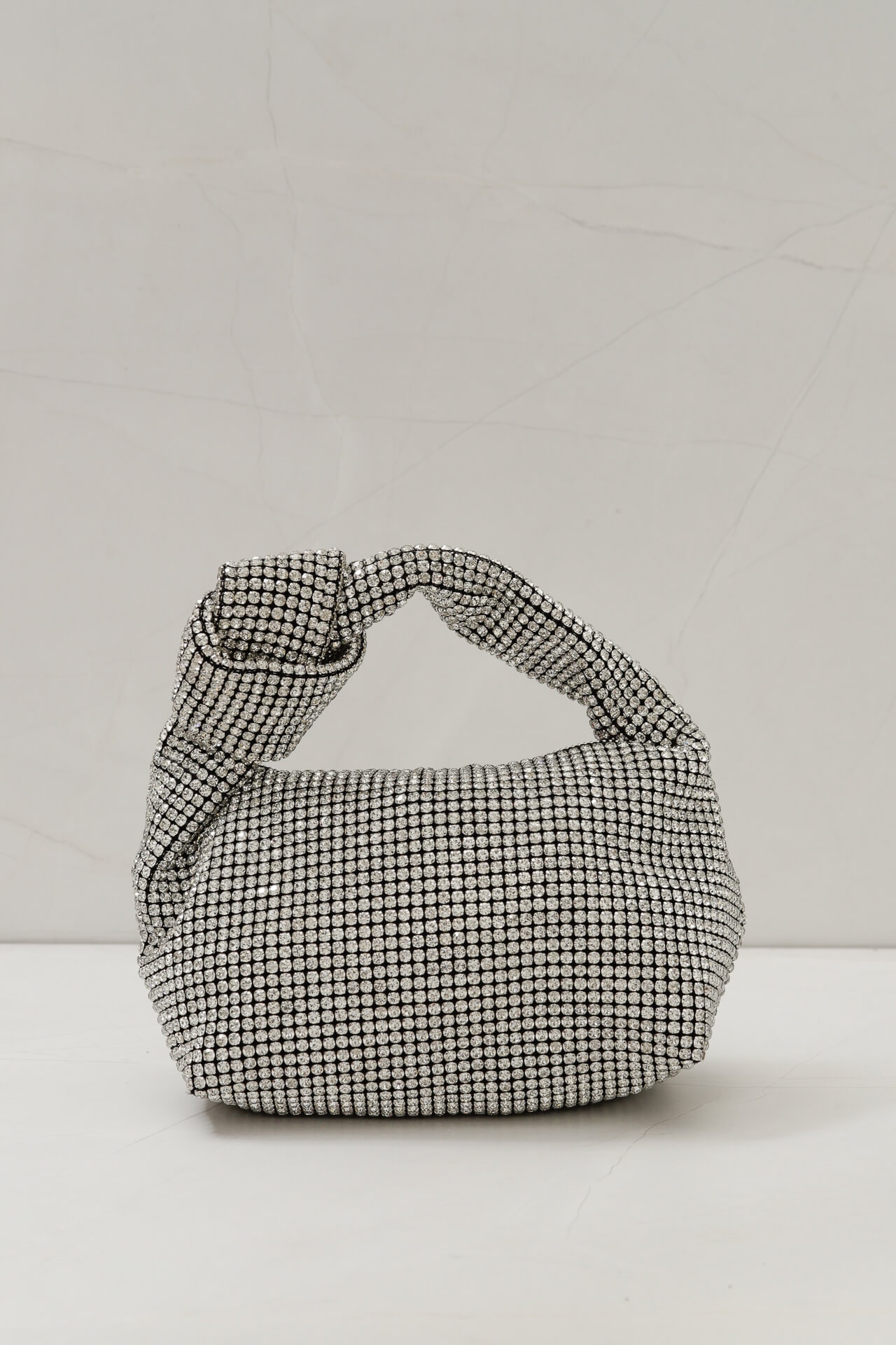 Bolsa Strass Alça Nó  Prata
