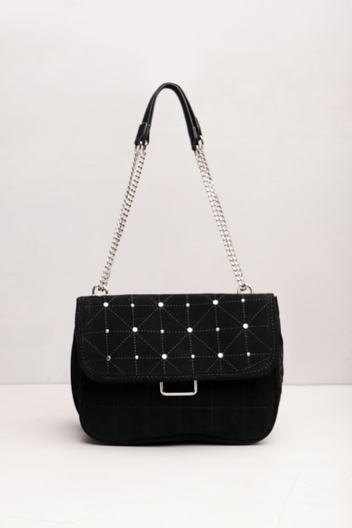 Bolsa Suede Pespontos  Preto