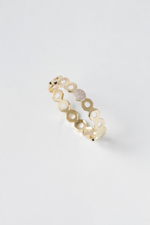 Bracelete Delicado Hexágonos com Strass Dourado