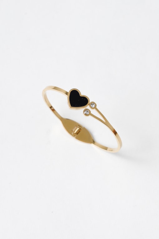 Bracelete Fino Coração Esmaltado E Strass Dourado