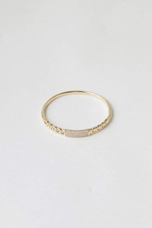 Bracelete Fino Corrente Com Placa De Strass Dourado
