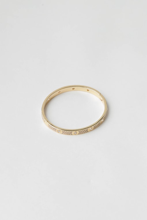 Bracelete Fino Cravejado Strass E Circulos Dourado
